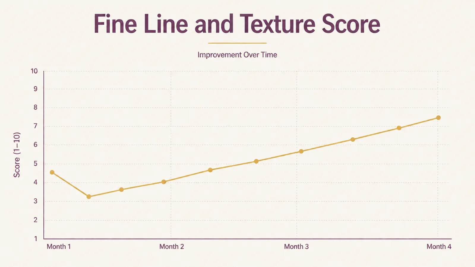Simple line chart showing self-rated fine line and texture score over 4 months of nightly retinol use